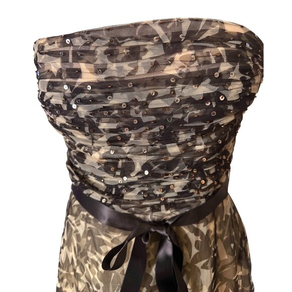 Vintage Y2K BCBGMaxAzria Strapless Dress Medium Petite Mesh Tulle Brown - Picture 3 of 13